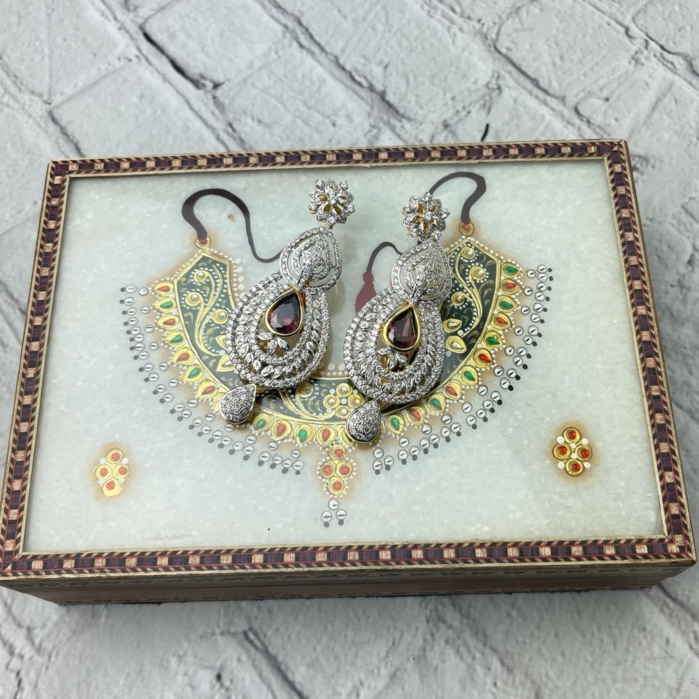 Indian Large Earring With Wooden Gift Jewelry Box - Picture 4 of 4